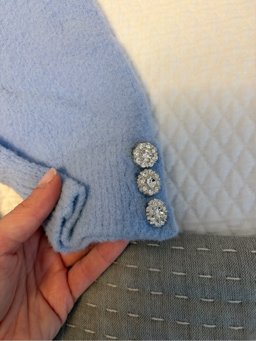 ZARA Light Blue Rhinestone Sweater - Picture 5 of 6
